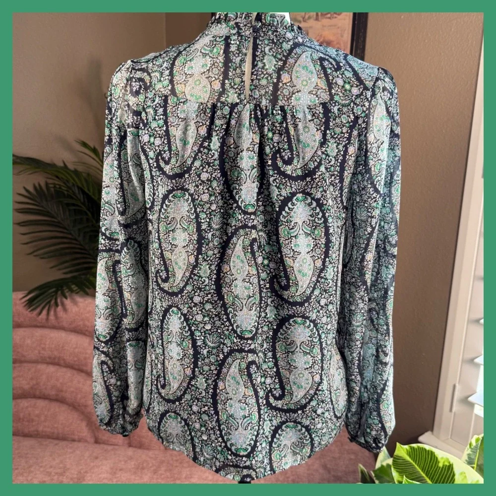 J.‎ Crew Paisley Blouse XXS Long Sleeve Mock Neck Women's Top